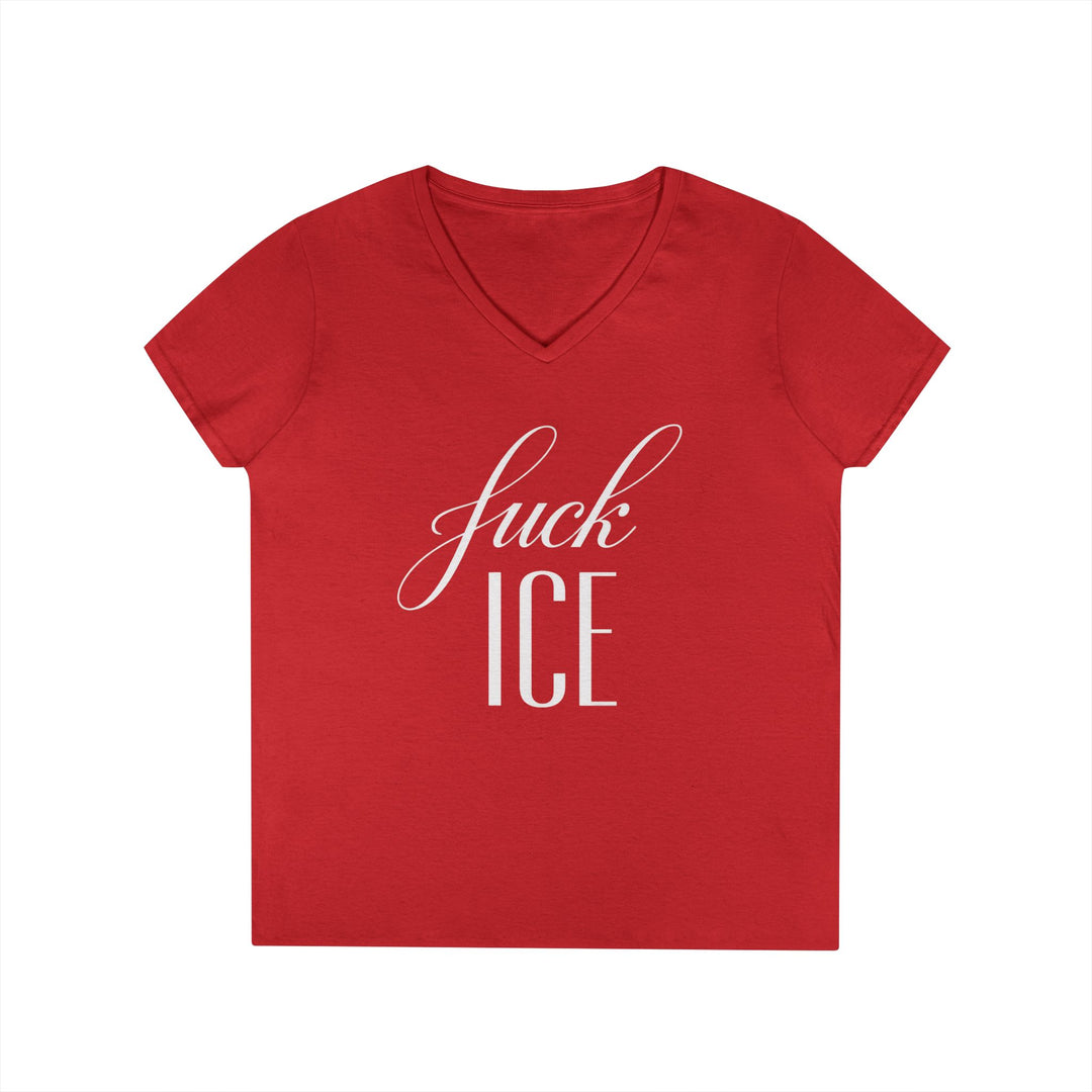 F*ck ICE Cursive Graphic – Women’s V-Neck T-Shirt