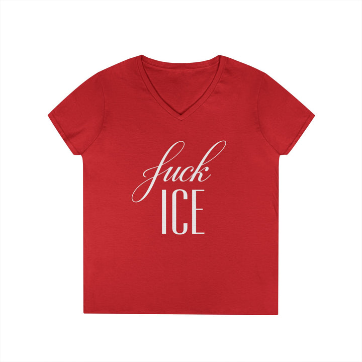F*ck ICE Cursive Graphic – Women’s V-Neck T-Shirt