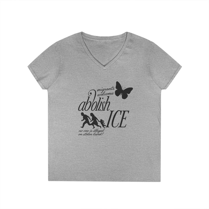 Migrants Welcome, Abolish ICE – Women's V-Neck T-Shirt