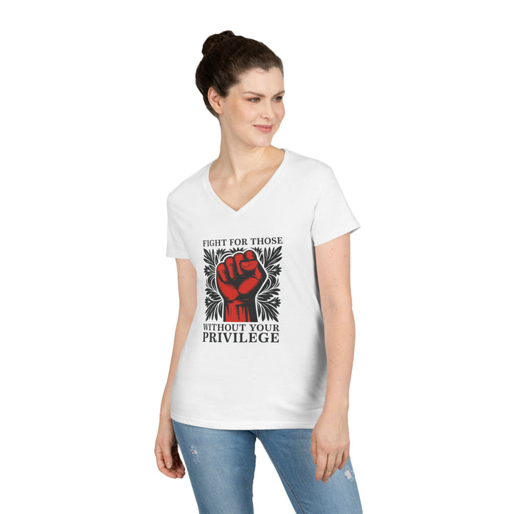 Fight for Those Without Privilege Red Fist – Women's V-Neck T-Shirt