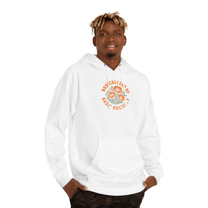 Radicalized by Basic Decency Orange Poppy Graphic – Unisex Pullover Hoodie Color: Bone