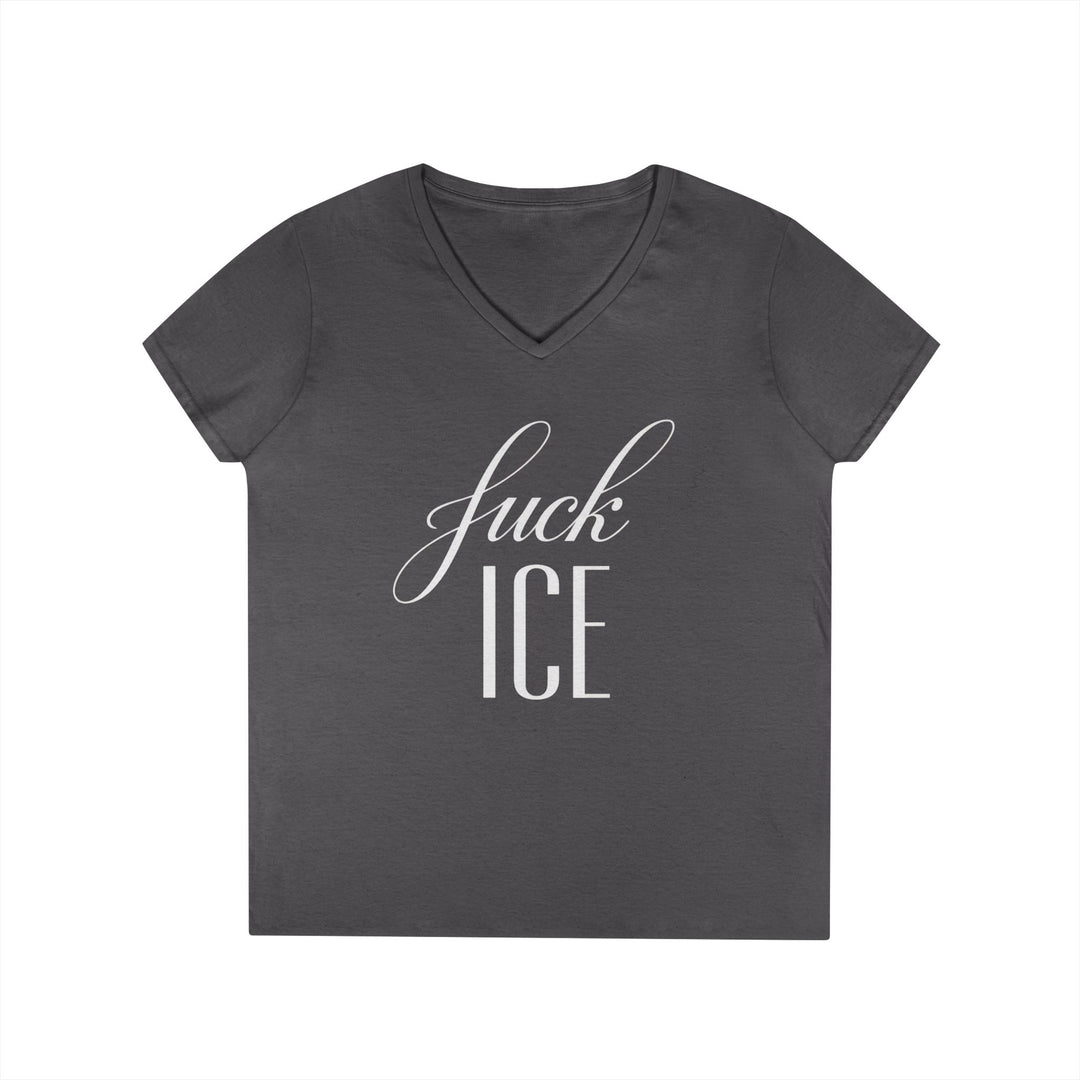 F*ck ICE Cursive Graphic – Women’s V-Neck T-Shirt