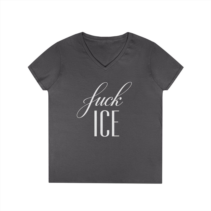 F*ck ICE Cursive Graphic – Women’s V-Neck T-Shirt