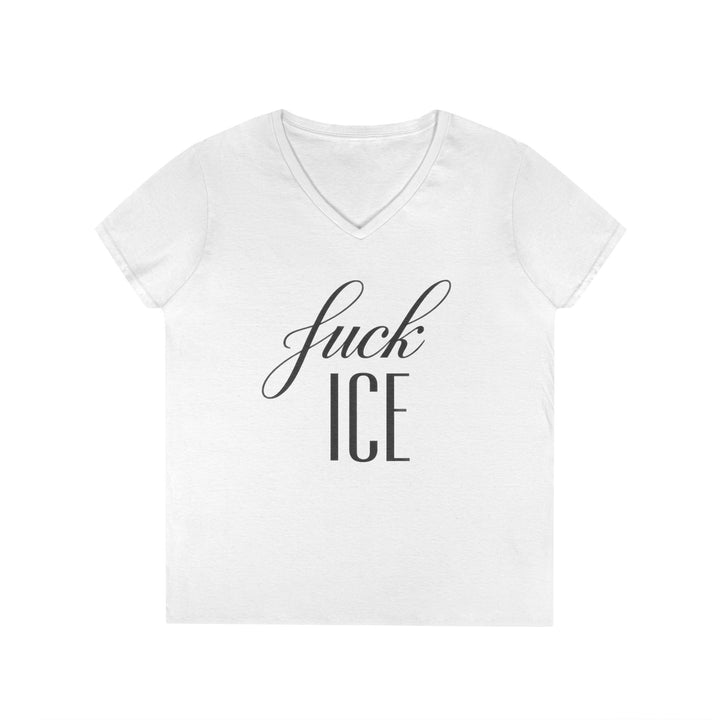 F*ck ICE Cursive Graphic – Women’s V-Neck T-Shirt