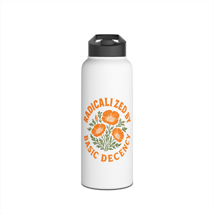 Radicalized By Basic Decency with Poppy Floral - Stainless Steel Water Bottle - Standard Lid