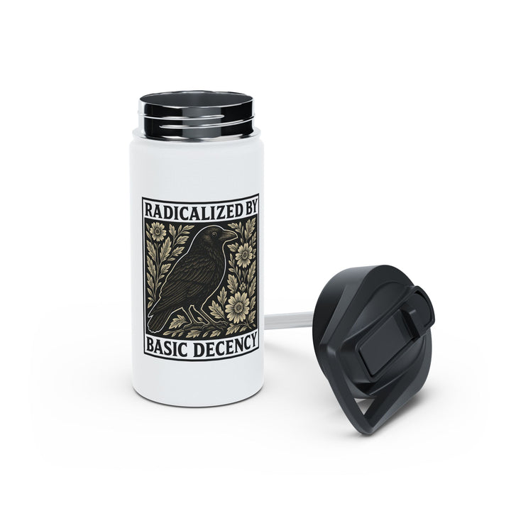 Radicalized By Basic Decency with Crow Graphic - Stainless Steel Water Bottle - Standard Lid