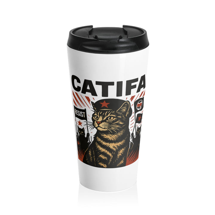 Catifa - Anti-Fascist Cat – Stainless Steel Travel Mug, 15oz