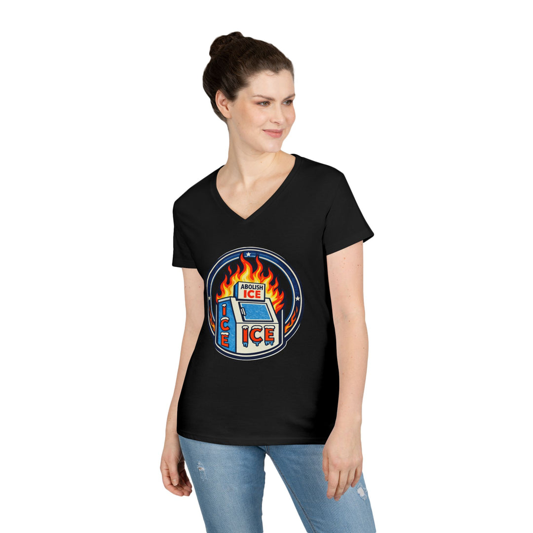ABOLISH ICE On Fire - Women’s V-Neck T-Shirt