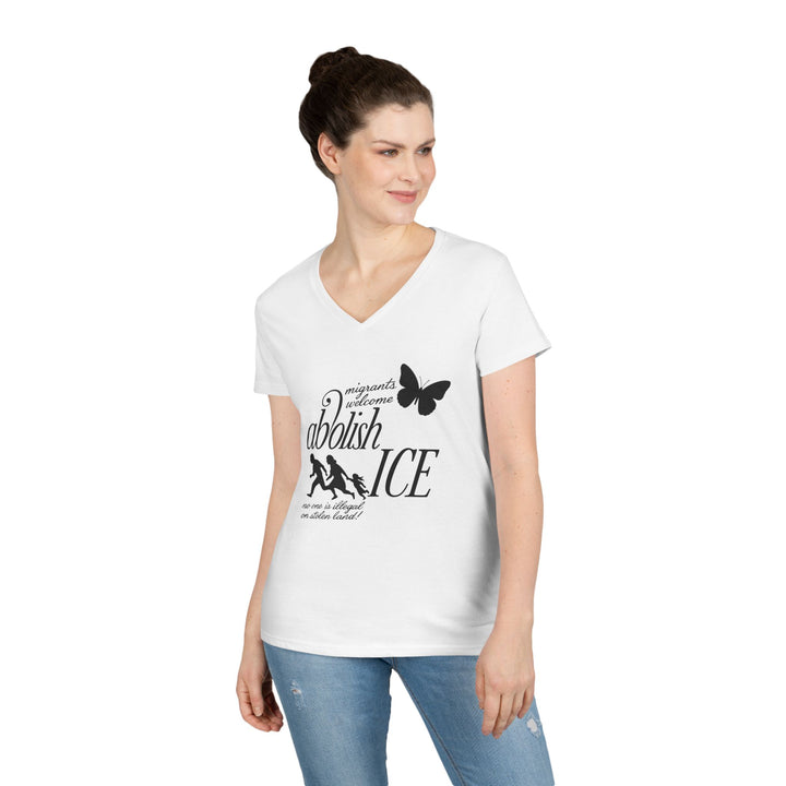Migrants Welcome, Abolish ICE – Women's V-Neck T-Shirt