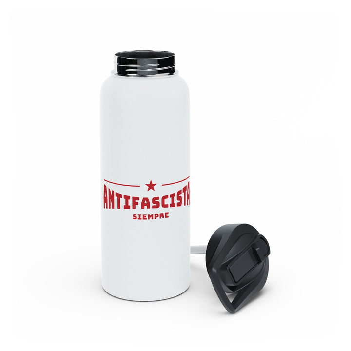 Antifascista Siempre with Red Star (White) - Stainless Steel Water Bottle - Standard Lid