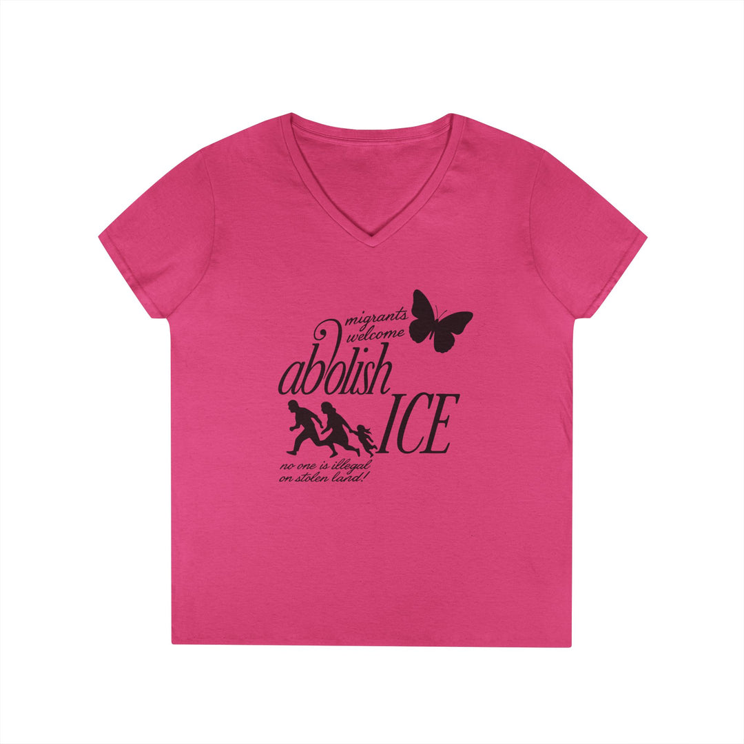 Migrants Welcome, Abolish ICE – Women's V-Neck T-Shirt