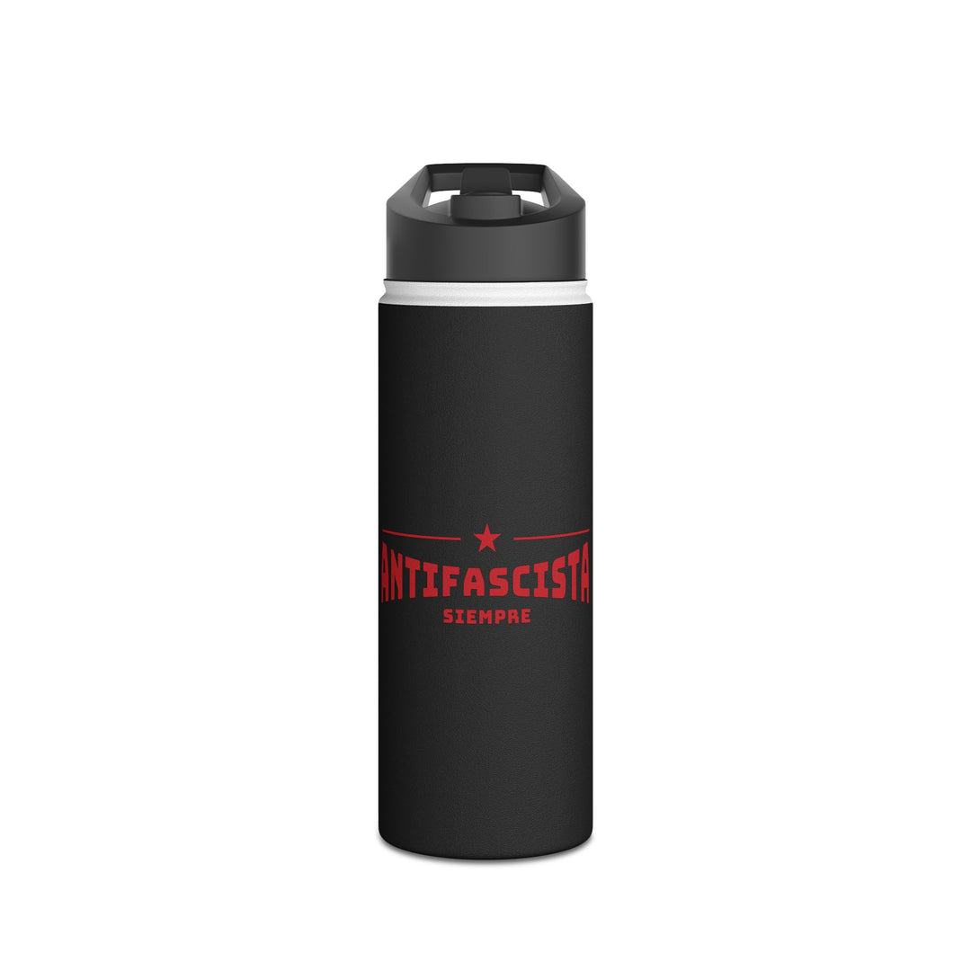 Antifascista Siempre with Red Star (Black) - Stainless Steel Water Bottle - Standard Lid