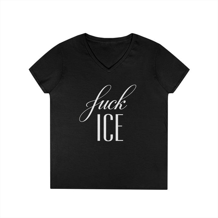 F*ck ICE Cursive Graphic – Women’s V-Neck T-Shirt