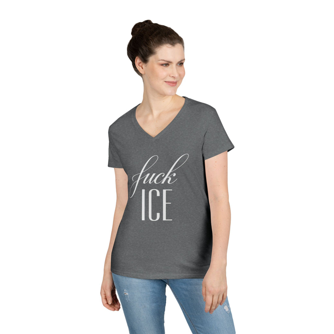 F*ck ICE Cursive Graphic – Women’s V-Neck T-Shirt