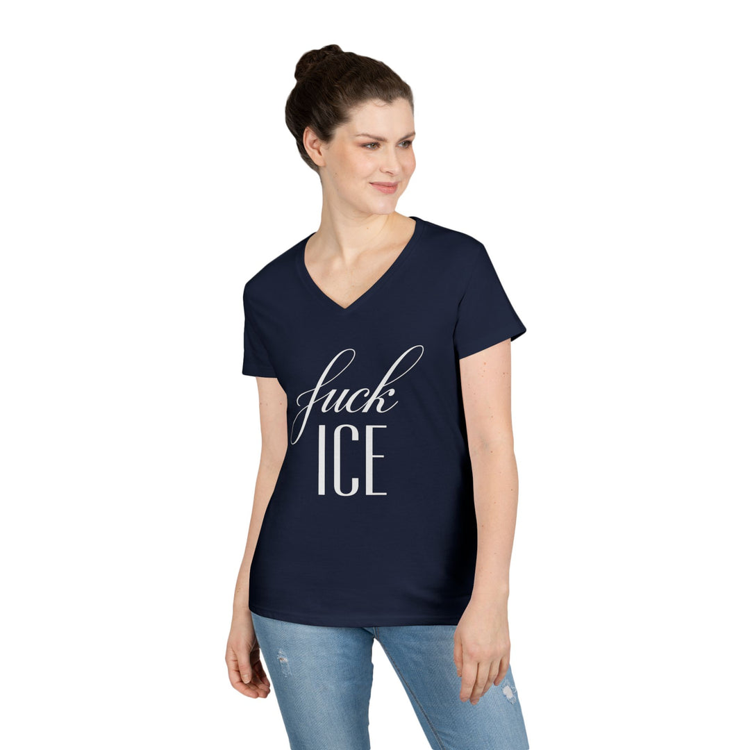 F*ck ICE Cursive Graphic – Women’s V-Neck T-Shirt