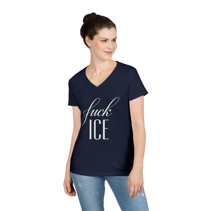 F*ck ICE Cursive Graphic – Women’s V-Neck T-Shirt