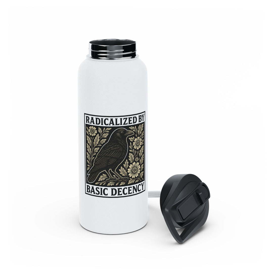 Radicalized By Basic Decency with Crow Graphic - Stainless Steel Water Bottle - Standard Lid