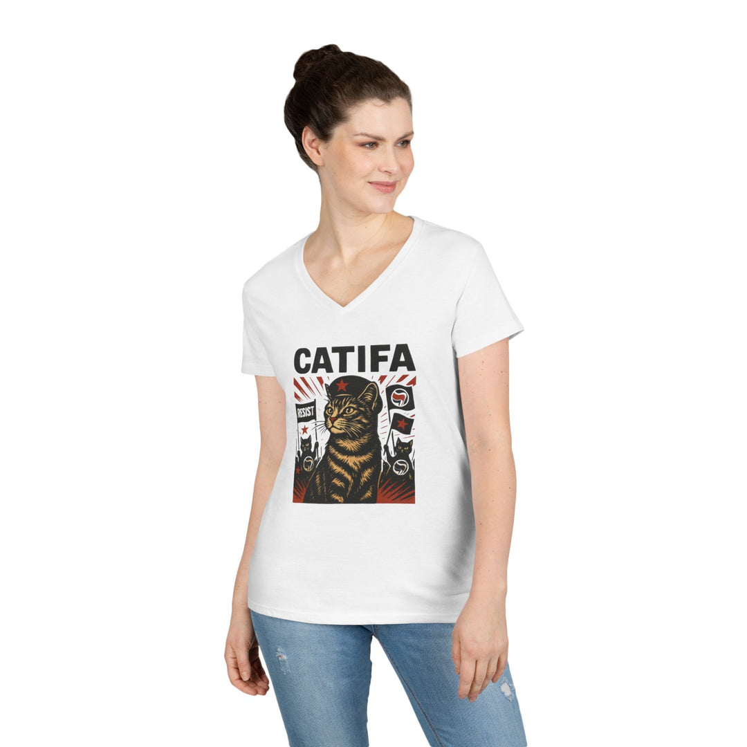 Catifa - Anti-Fascist Cat – Women's V-Neck T-Shirt