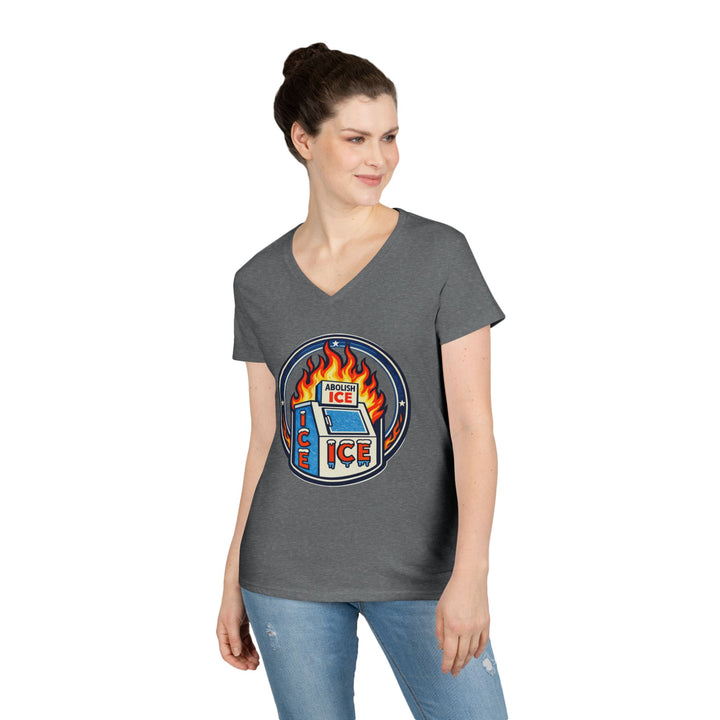 ABOLISH ICE On Fire - Women’s V-Neck T-Shirt
