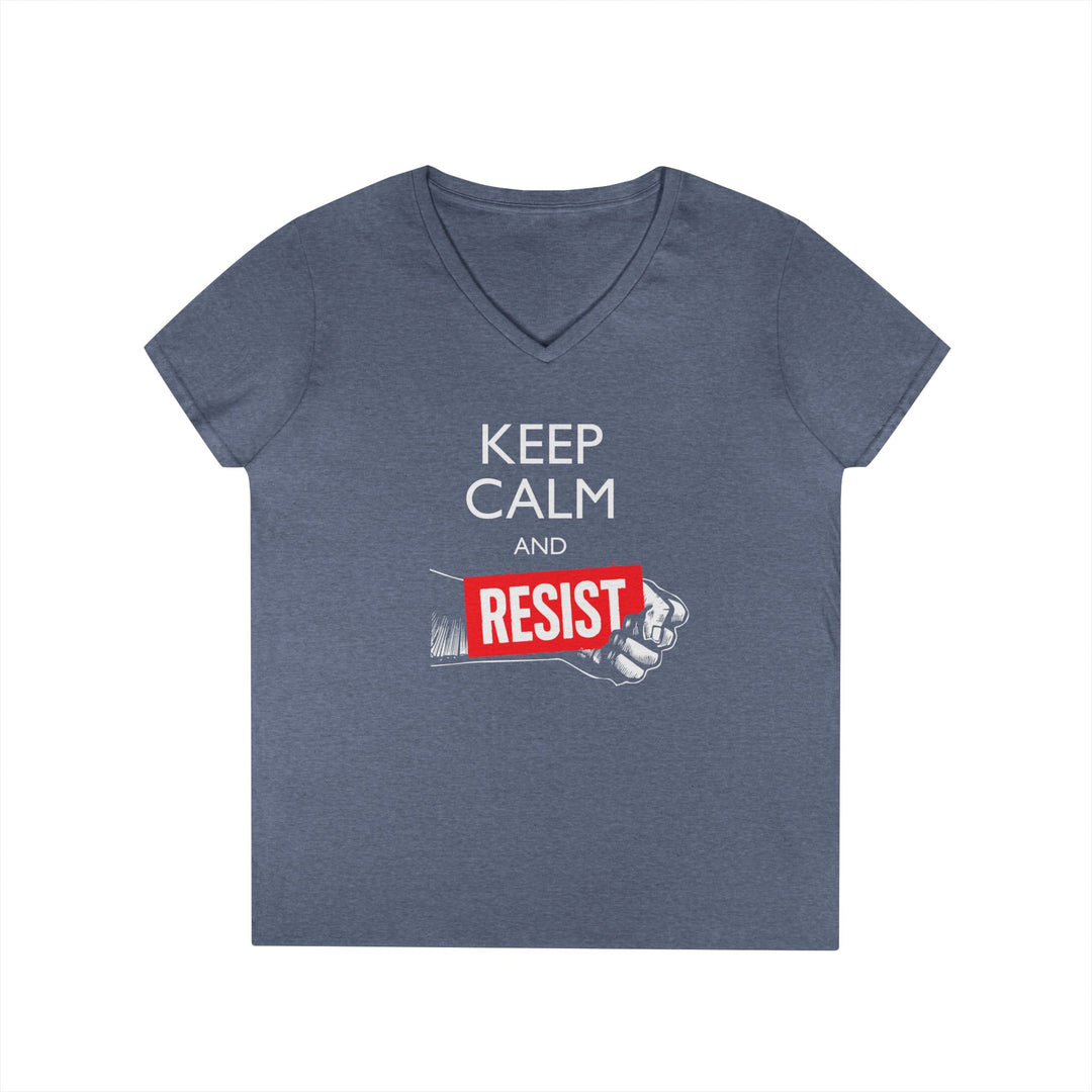 Keep Calm and Resist Raised Fist with Banner – Women's V-Neck T-Shirt