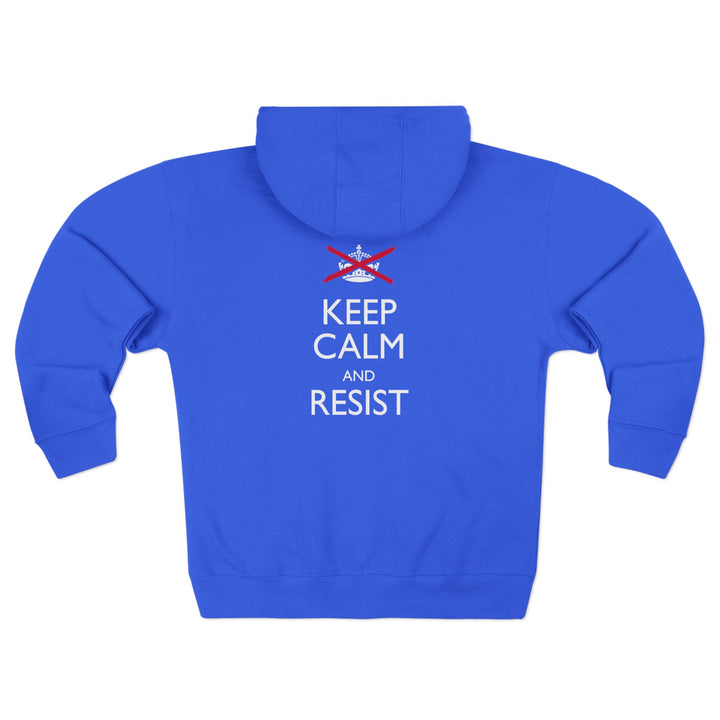 Keep Calm and Resist Raised Fist with Banner Graphic – Unisex Zip Hoodie