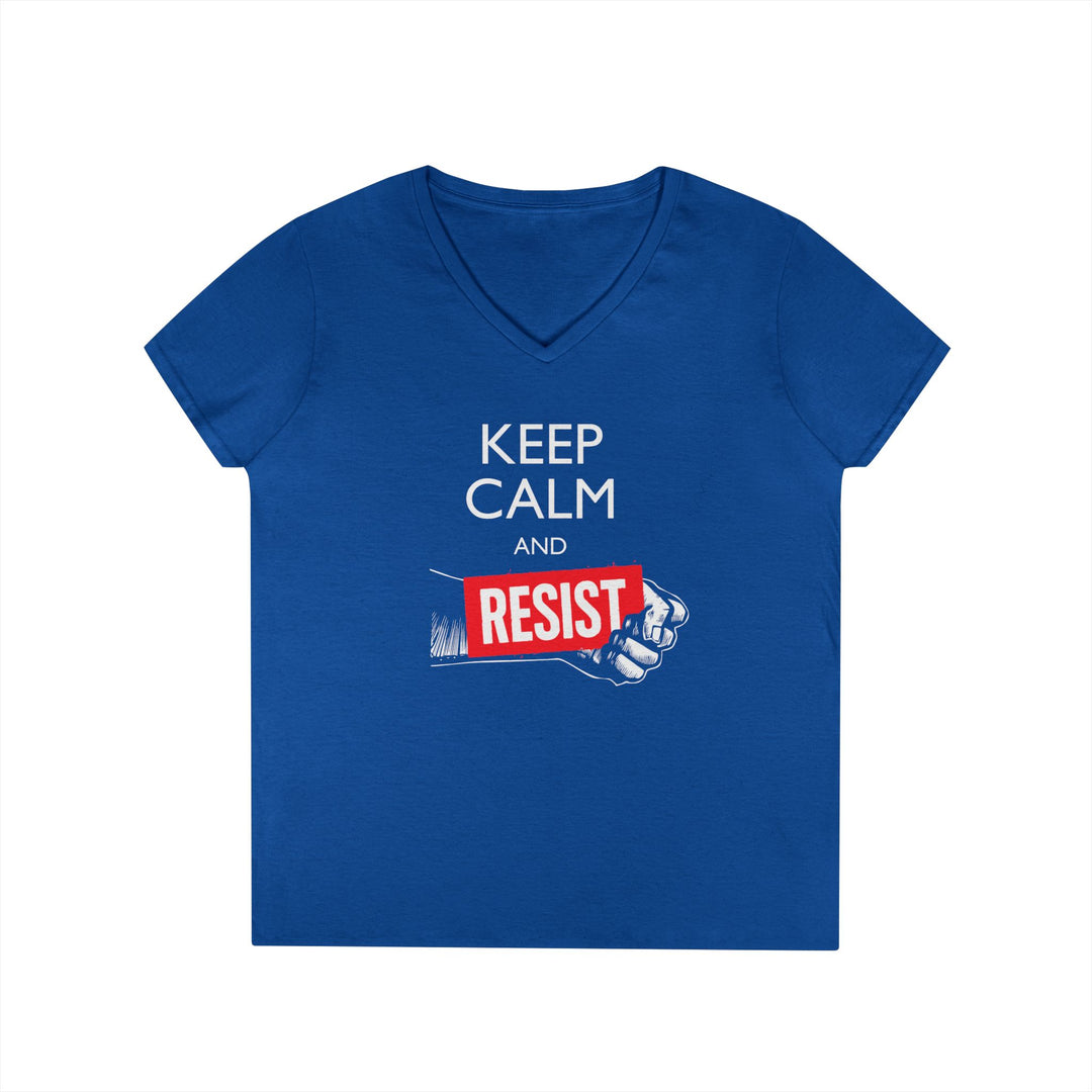 Keep Calm and Resist Raised Fist with Banner – Women's V-Neck T-Shirt