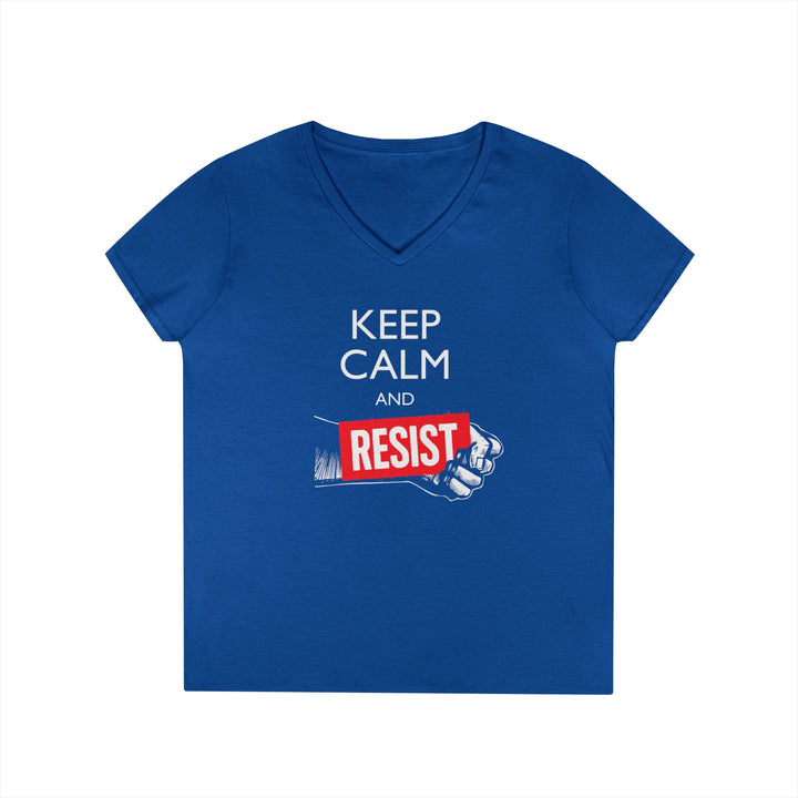 Keep Calm and Resist Raised Fist with Banner – Women's V-Neck T-Shirt