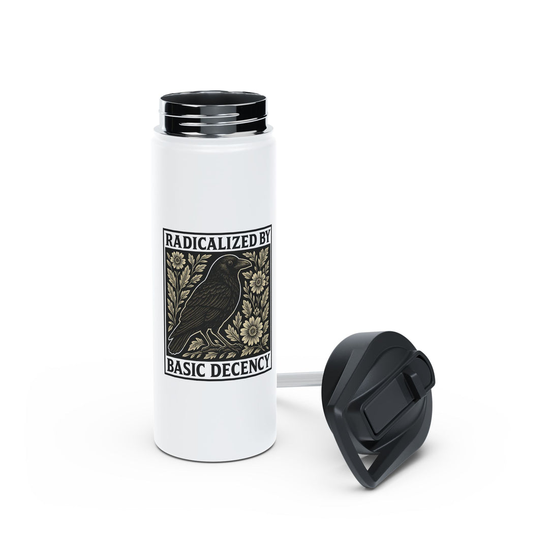 Radicalized By Basic Decency with Crow Graphic - Stainless Steel Water Bottle - Standard Lid