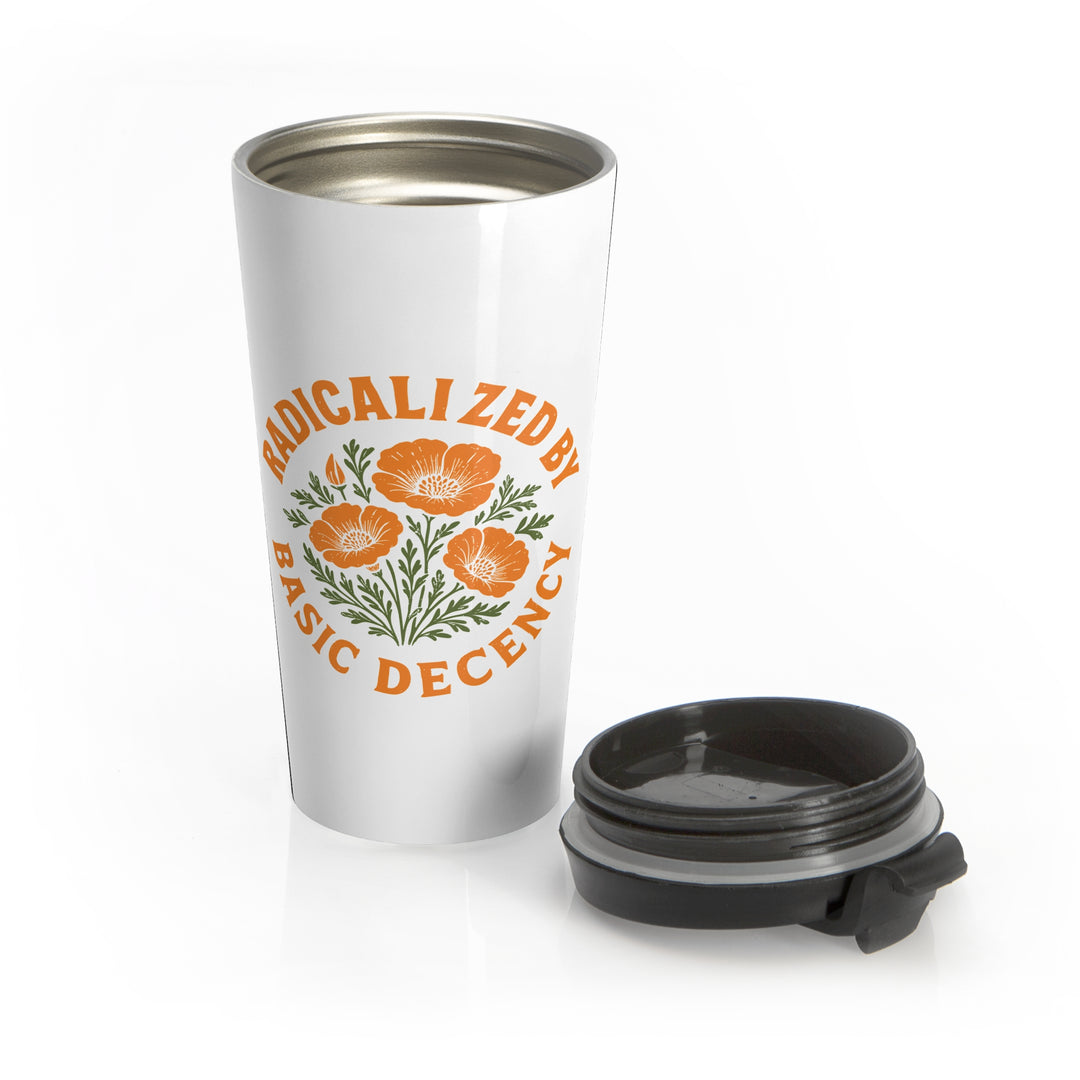 Radicalized By Basic Decency – (White) Stainless Steel Travel Mug