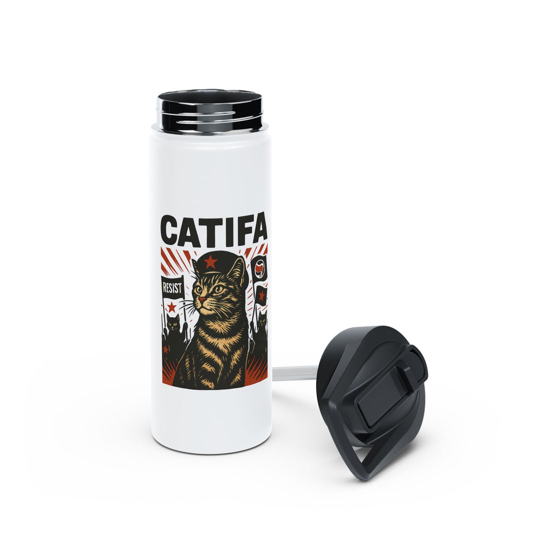 Catifa - Anti-Fascist Cat – Stainless Steel Water Bottle, Standard Lid
