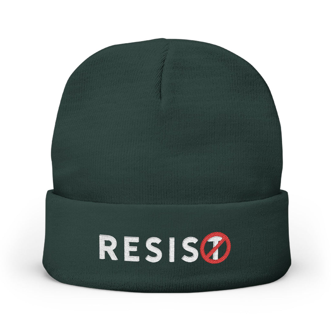 RESIST Circle-T Slash Graphic Against Authoritarianism – Embroidered Knit Beanie