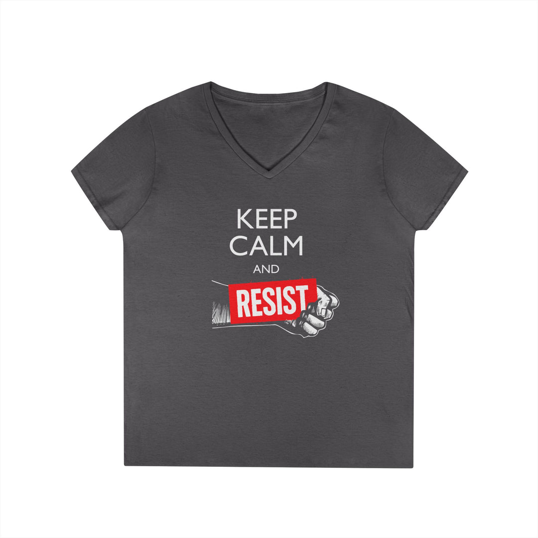 Keep Calm and Resist Raised Fist with Banner – Women's V-Neck T-Shirt