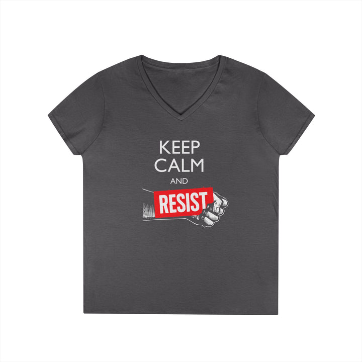 Keep Calm and Resist Raised Fist with Banner – Women's V-Neck T-Shirt