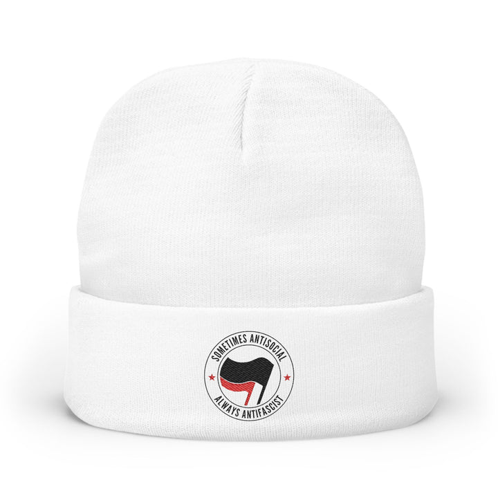 Sometimes Antisocial Always Antifascist – Embroidered Knit Beanie