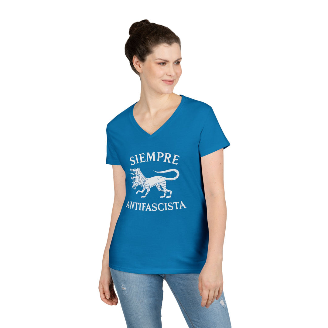 Siempre Antifascista Graphic – Women's V-Neck T-Shirt