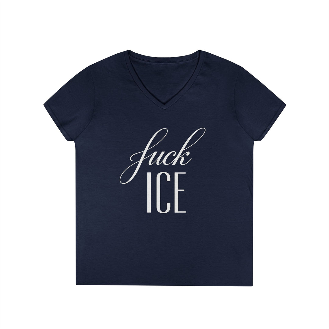 F*ck ICE Cursive Graphic – Women’s V-Neck T-Shirt