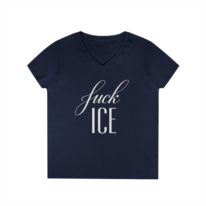 F*ck ICE Cursive Graphic – Women’s V-Neck T-Shirt