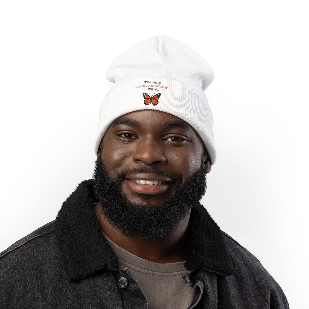 The Only Orange Monarch I Want – Embroidered Knit Beanie