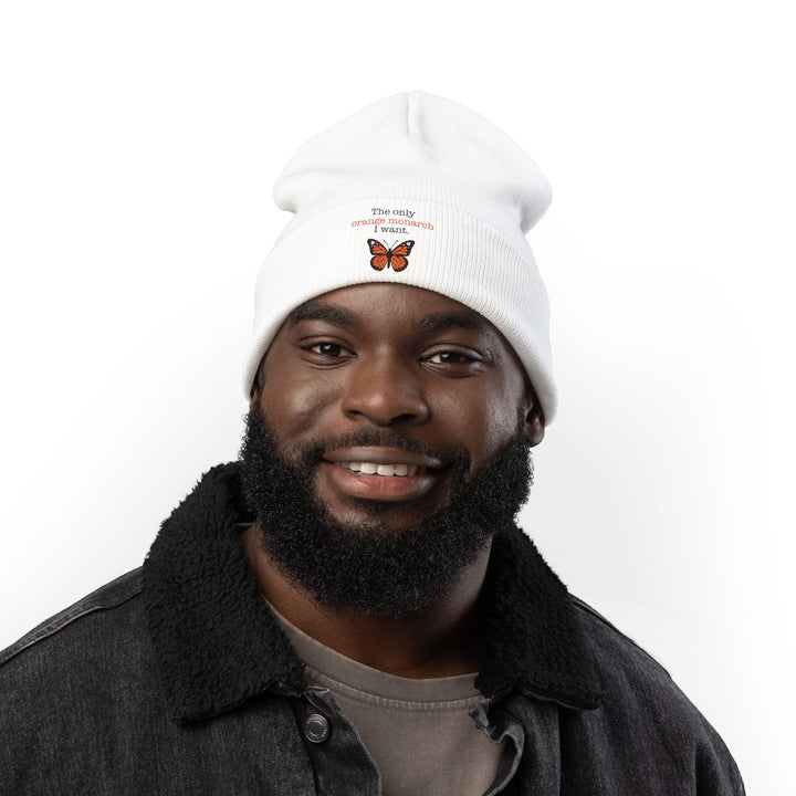 The Only Orange Monarch I Want – Embroidered Knit Beanie