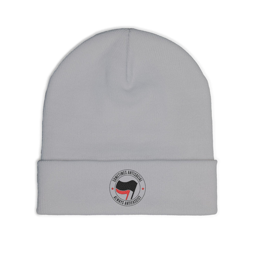 Sometimes Antisocial Always Antifascist – Embroidered Knit Beanie