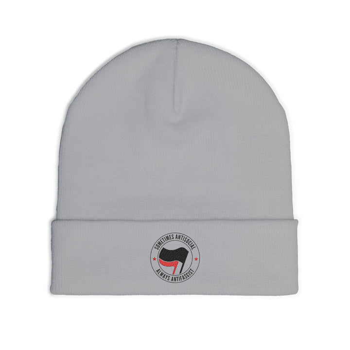 Sometimes Antisocial Always Antifascist – Embroidered Knit Beanie