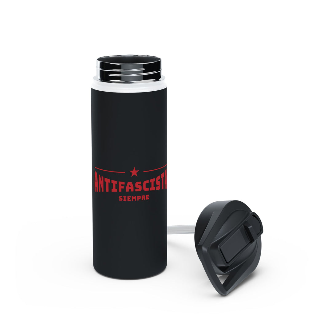 Antifascista Siempre with Red Star (Black) - Stainless Steel Water Bottle - Standard Lid