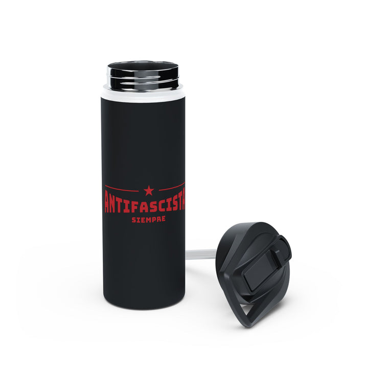 Antifascista Siempre with Red Star (Black) - Stainless Steel Water Bottle - Standard Lid