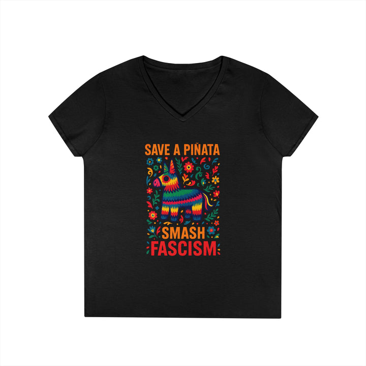 Save a Piñata Smash Fascism – Women's V-Neck T-Shirt