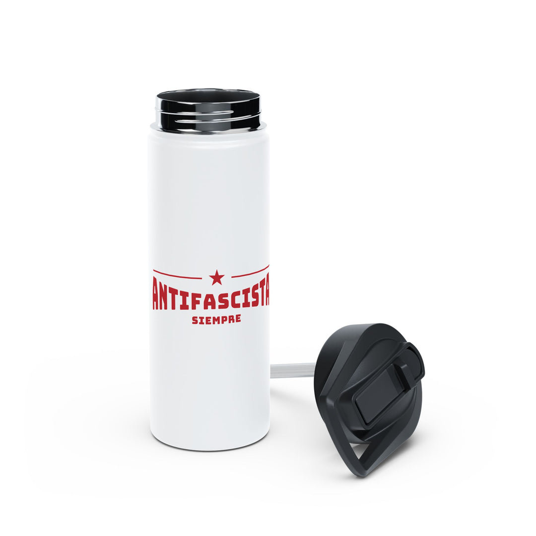 Antifascista Siempre with Red Star (White) - Stainless Steel Water Bottle - Standard Lid