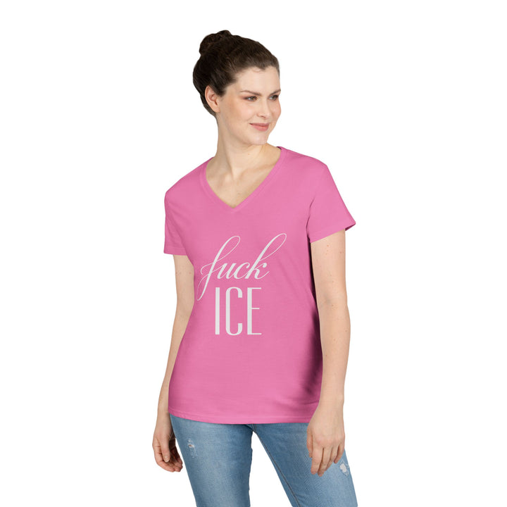F*ck ICE Cursive Graphic – Women’s V-Neck T-Shirt