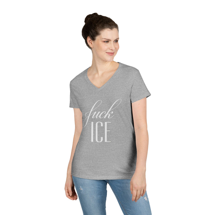 F*ck ICE Cursive Graphic – Women’s V-Neck T-Shirt