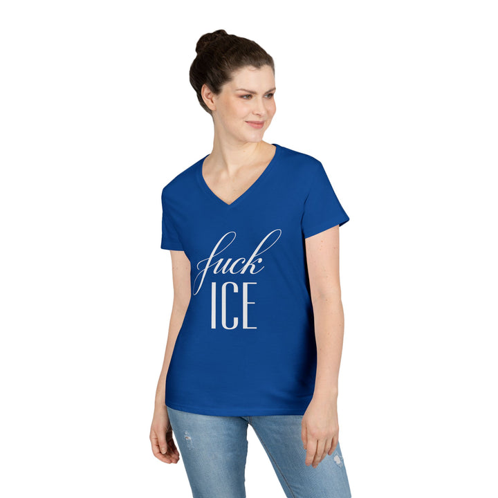 F*ck ICE Cursive Graphic – Women’s V-Neck T-Shirt