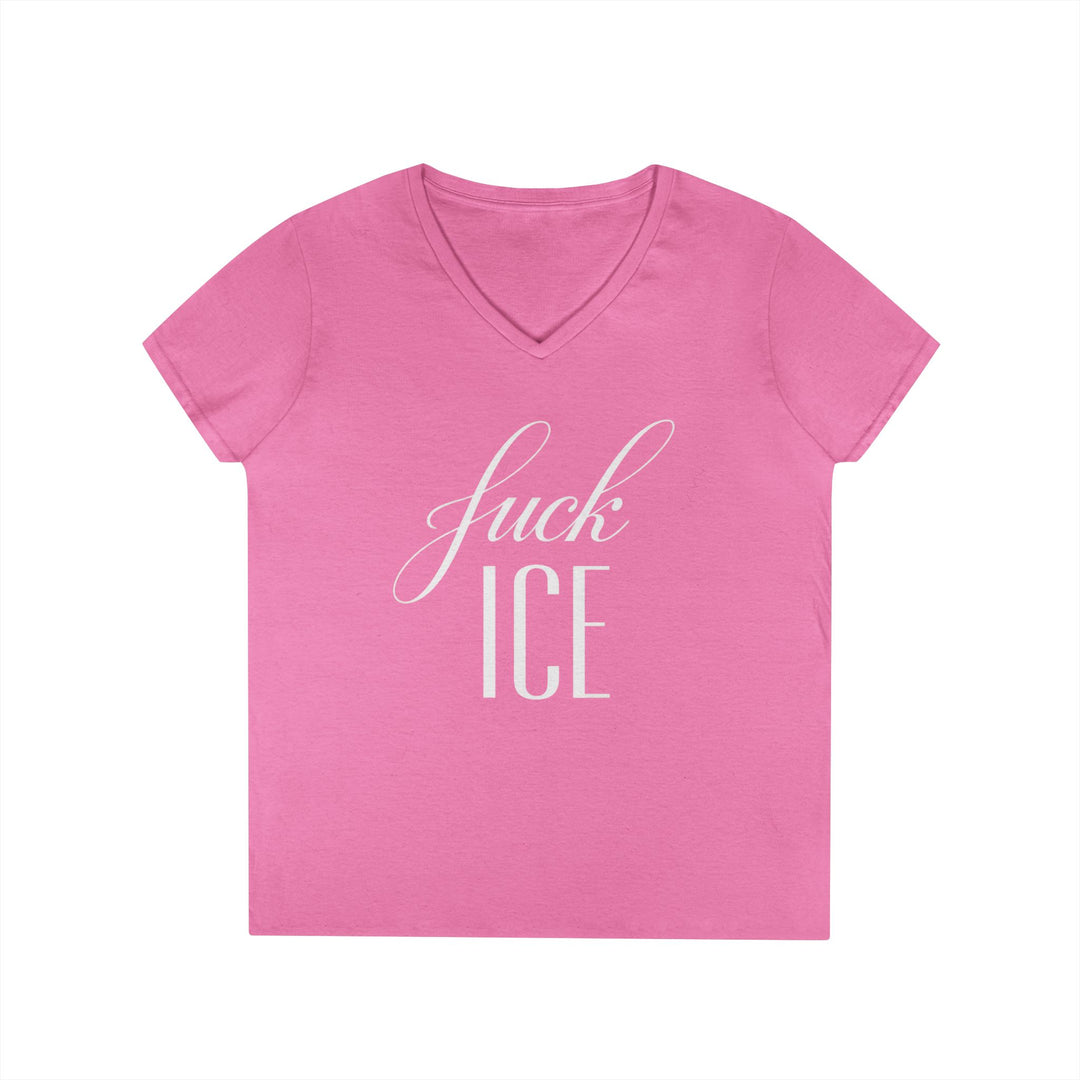 F*ck ICE Cursive Graphic – Women’s V-Neck T-Shirt