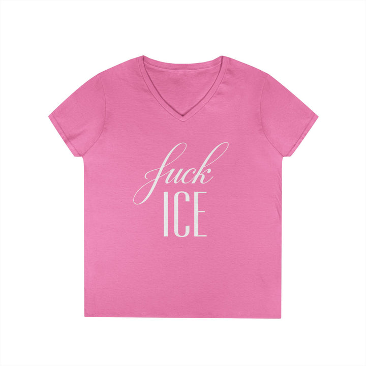 F*ck ICE Cursive Graphic – Women’s V-Neck T-Shirt